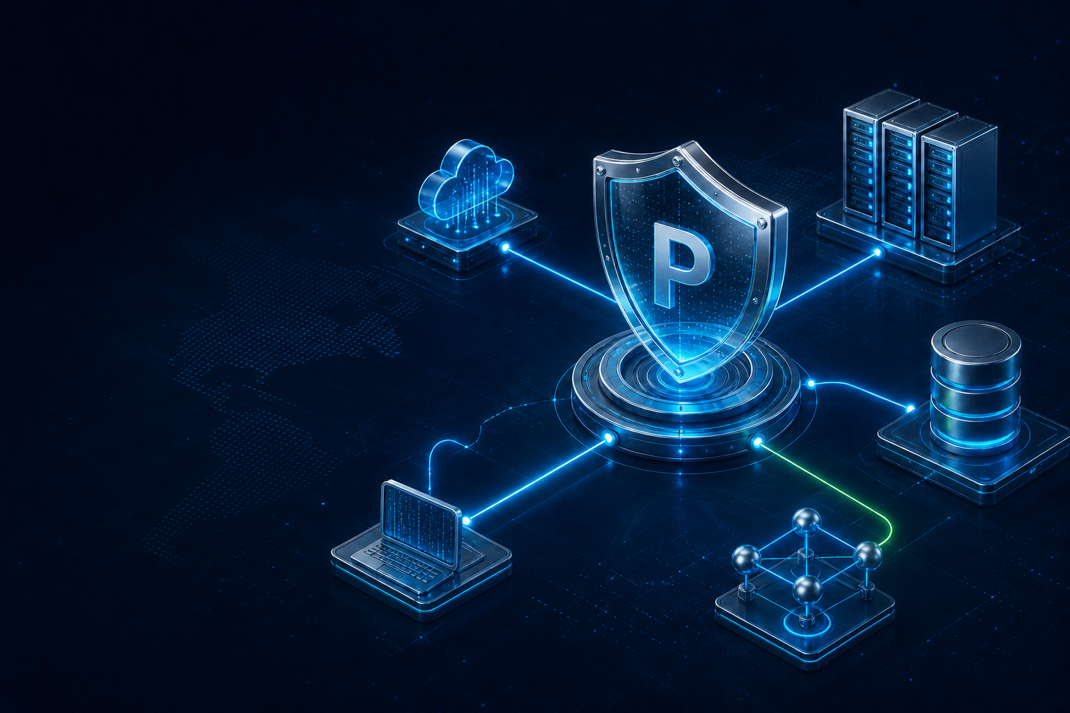 Connected cloud, server, database and network infrastructure protected by the PriviSphere shield